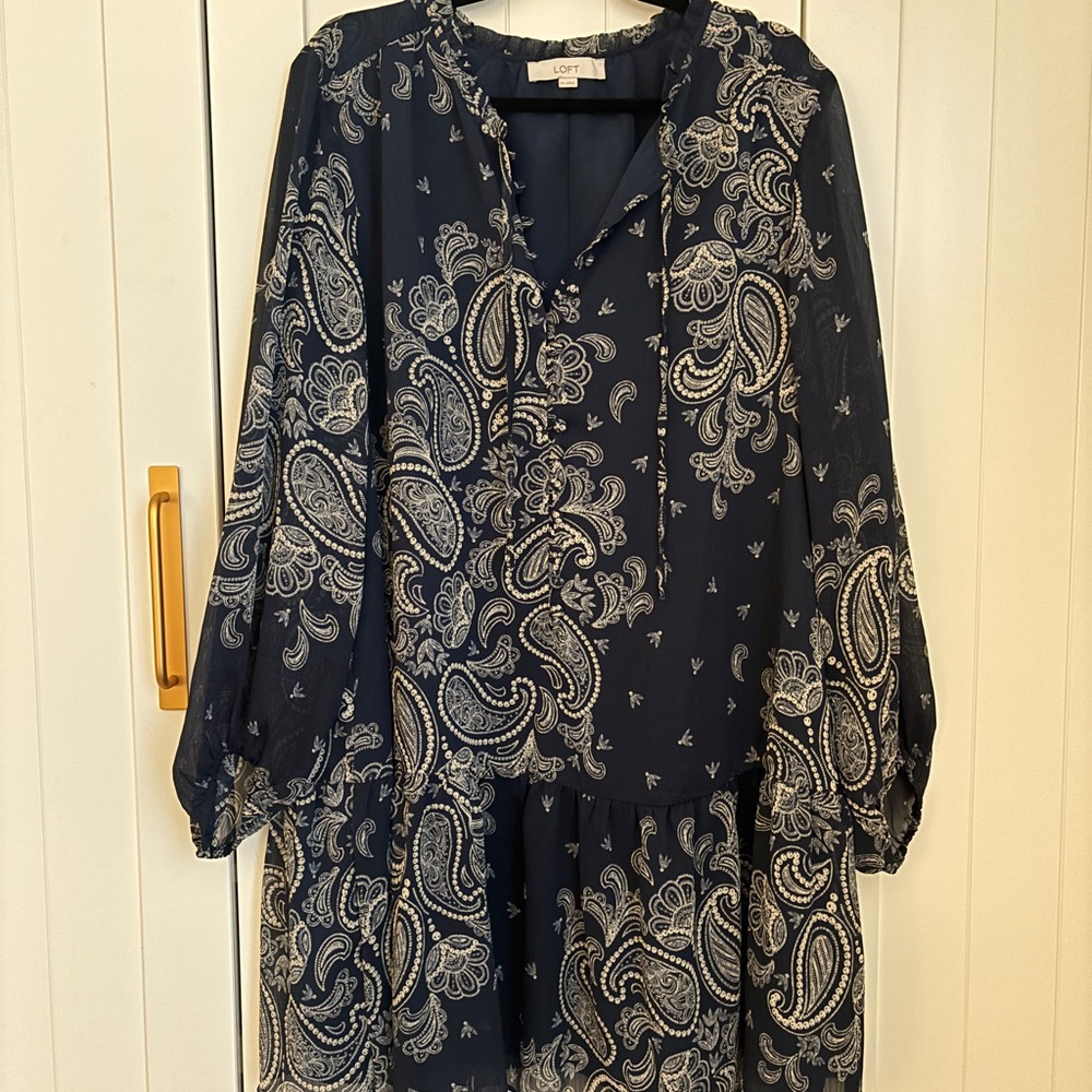 LOFT Navy and White Paisley Mini Dress
